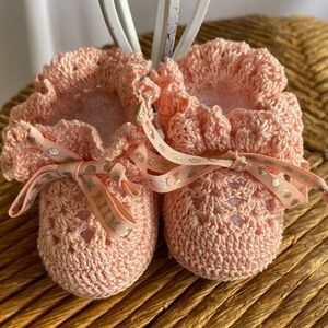 Adorable Peach Crochet Baby Booties